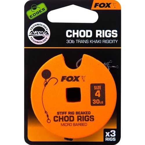 FOX Edges - Stiff Chod Rig Standard Trans Khaki Größe 4, 5, 6, 7, und 8