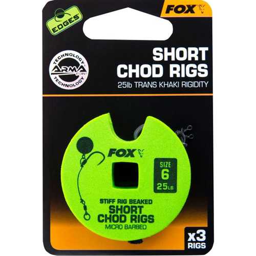 FOX Edges - Stiff Chod Rig Short Trans Khaki Größe 4, 5, 6, 7, und 8