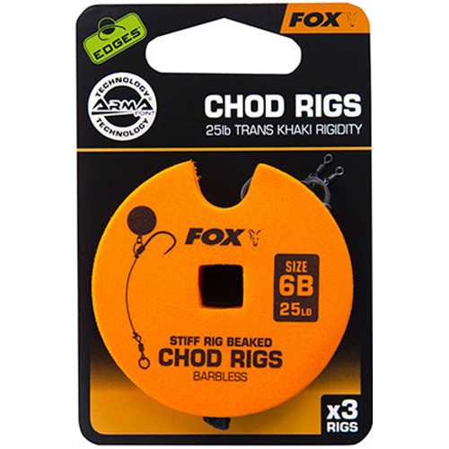 FOX Edges - Stiff Chod Rig Standard Barbless Trans Khaki Größe 6 und 8