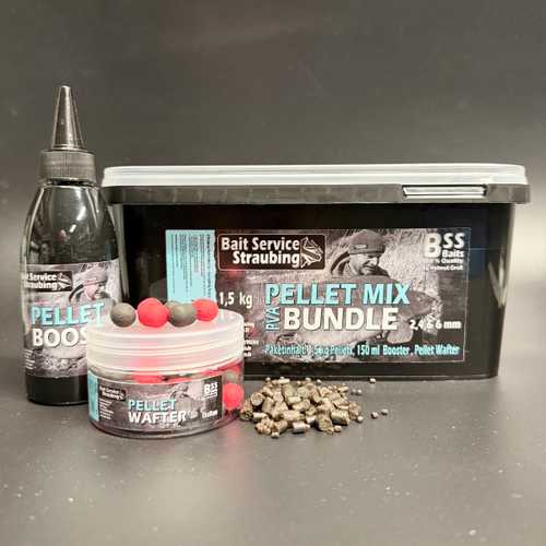 Pellet Mix PVA Bundle 2, 4 und 6 mm - 1,5 Kg + Pellet Booster 150 ml + Pellet Wafter 35 g